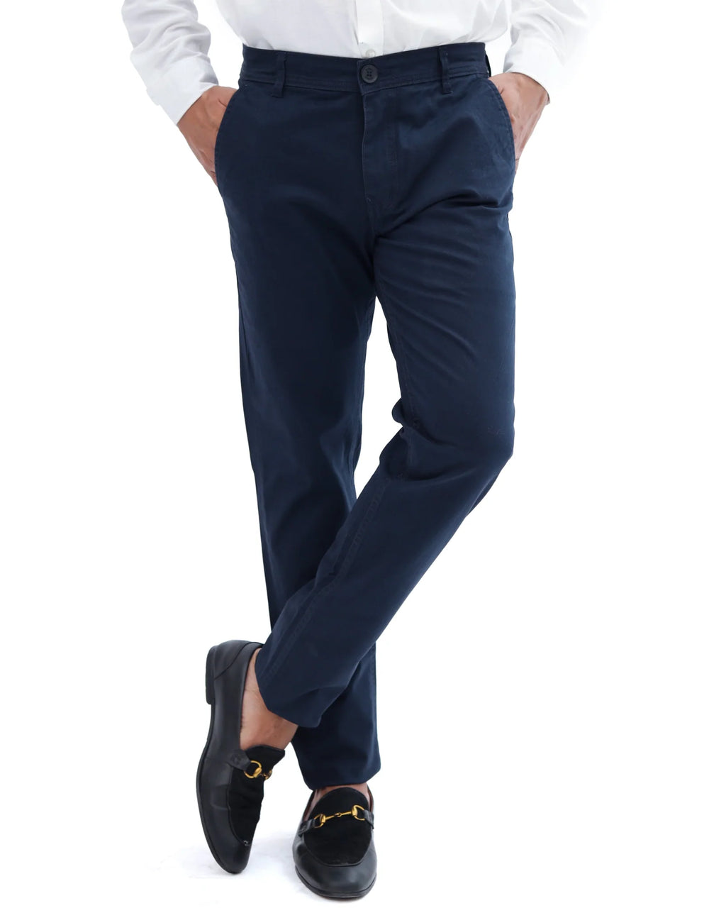 Navy Blue Slim-Fit Cotton Pants – Smart Look
