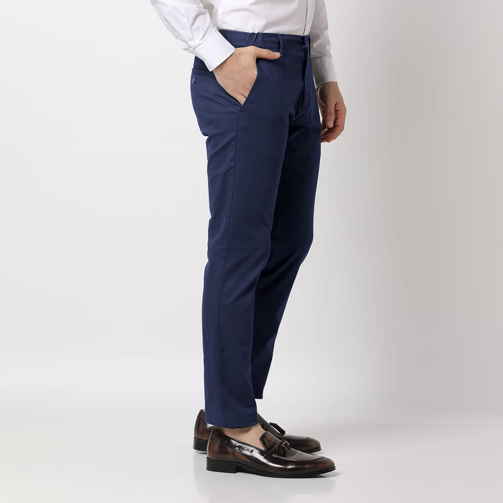 Navy Blue Slim-Fit Cotton Pants – Smart Look