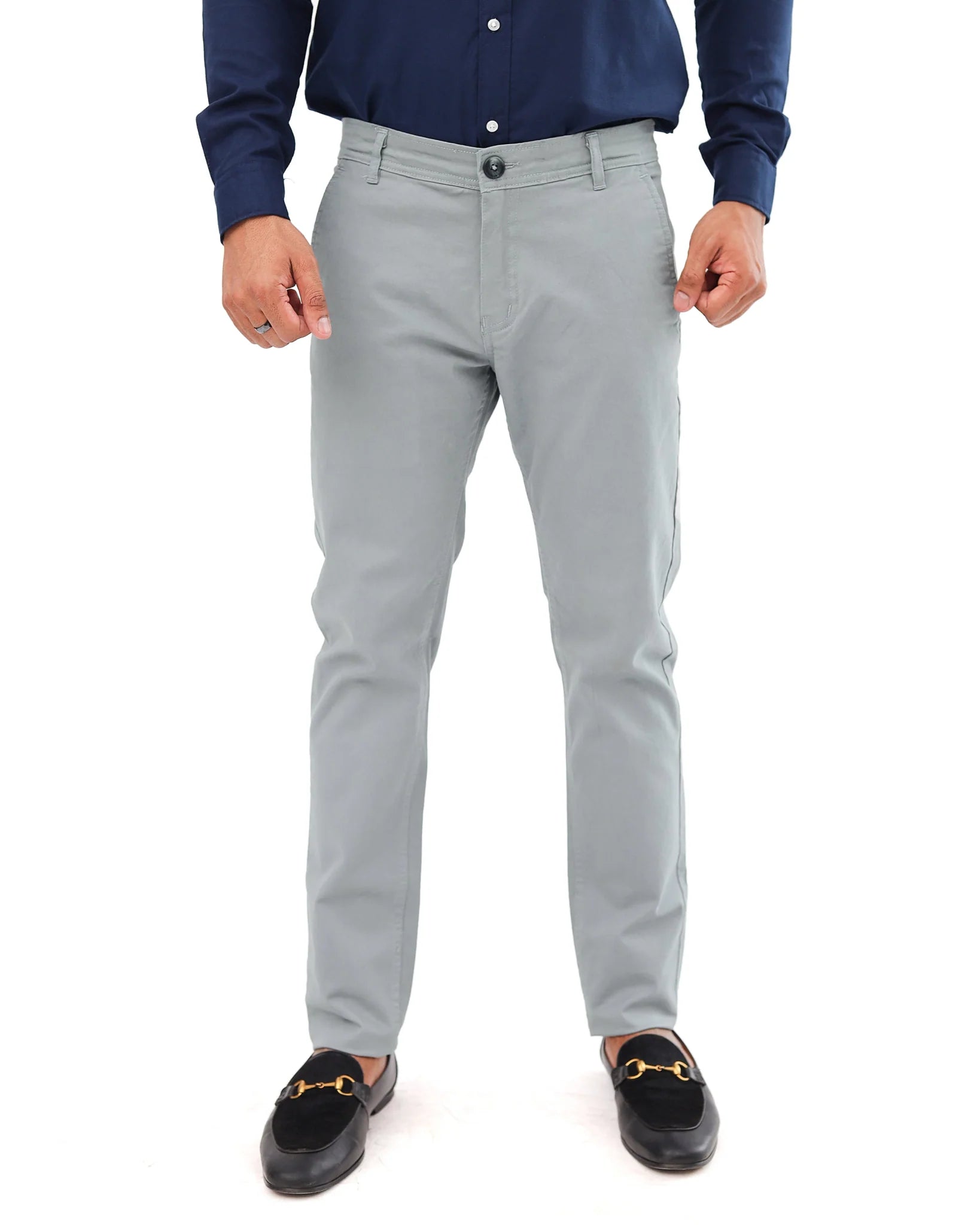 Grey Slim-Fit Cotton Pants – Smart Casual Look